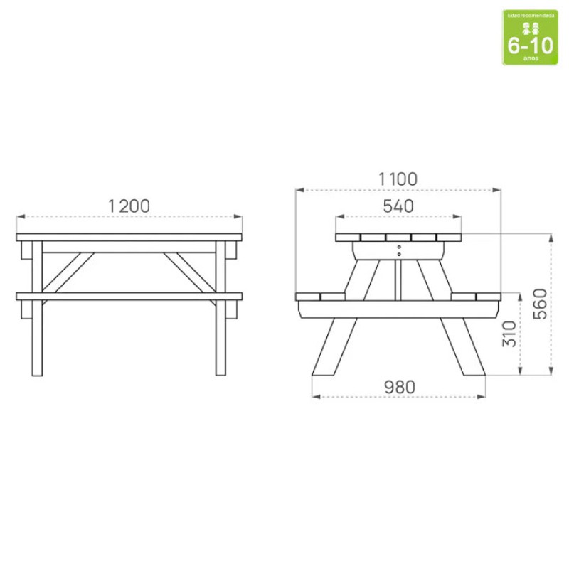 Taula de Pícnic Infantil Turín Junior | Especial Primària (6-10 anys)
